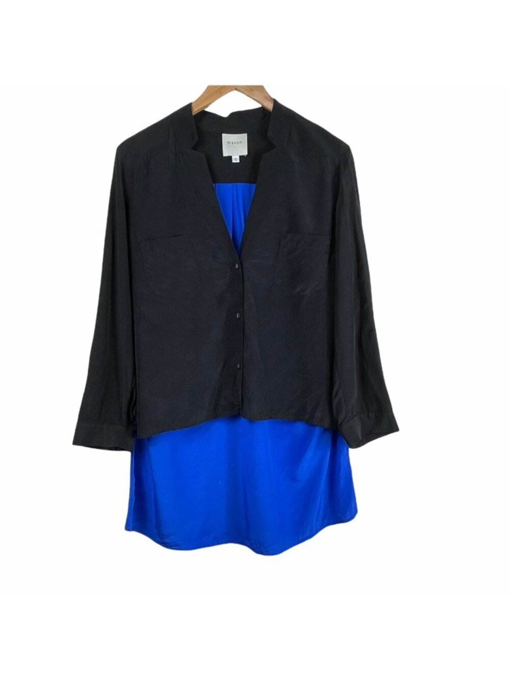 Mason 100% Silk Button Popover High Low Tunic Top